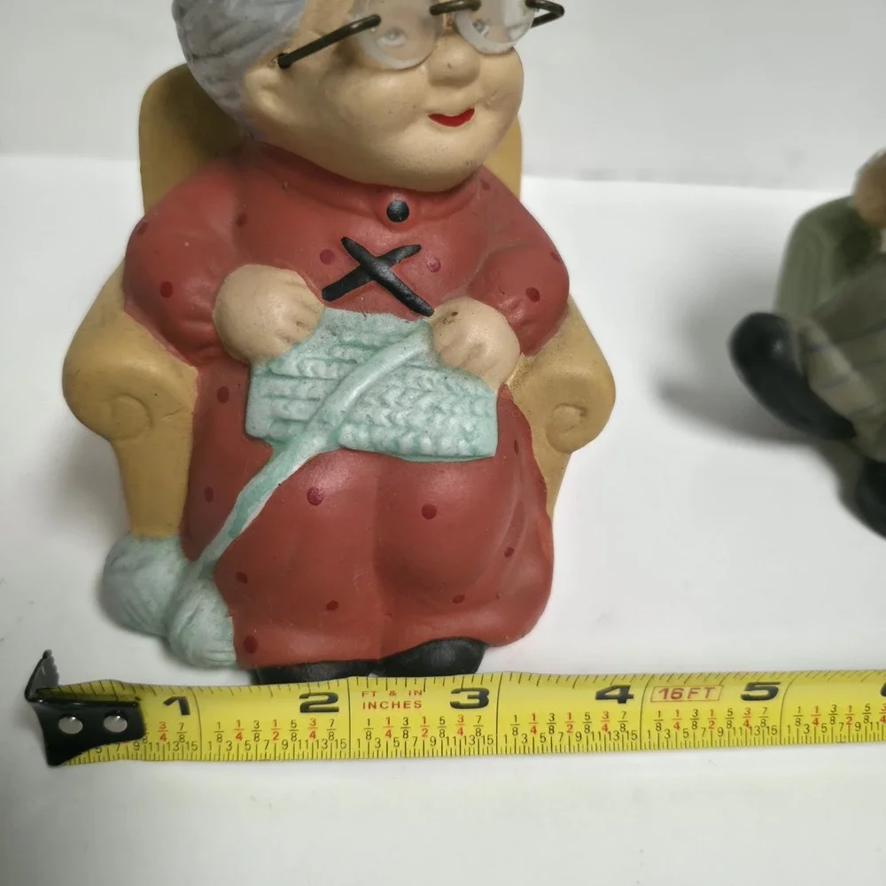 Vintage Ceramic Grandma & Grandpa Figurines Set - Retirement Couple Relaxing